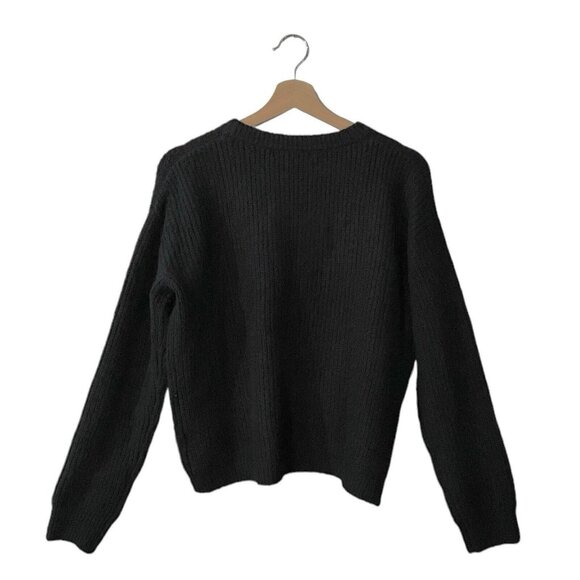 One Grey Day Sweater Size Small Black Chunky Kit Fuzzy Ribbed Crew 48OGD812 - Picture 3 of 7